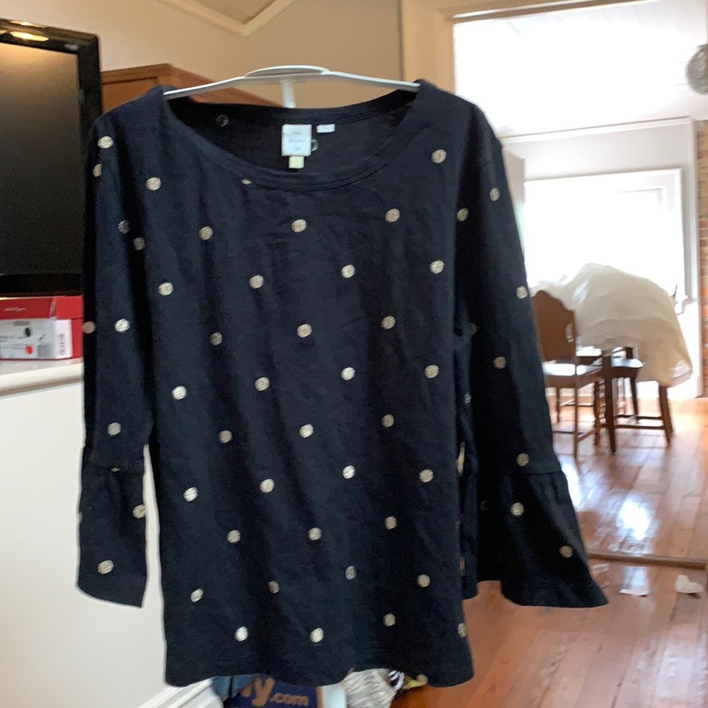Seen worn kept for Anthropologie 3/4 bell sleeve gold dot tee. NWOT . Retail 50